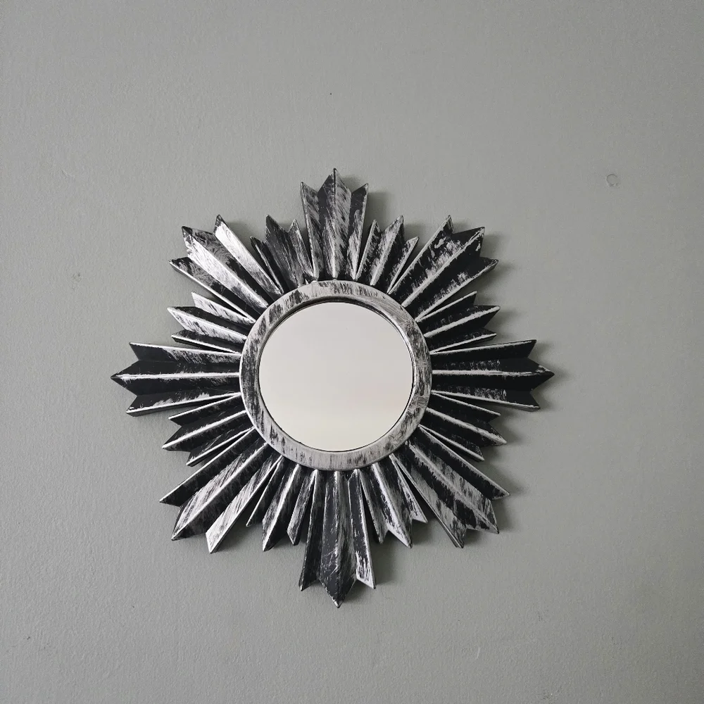 Silver & Black Geometric Sun Modern Mirror